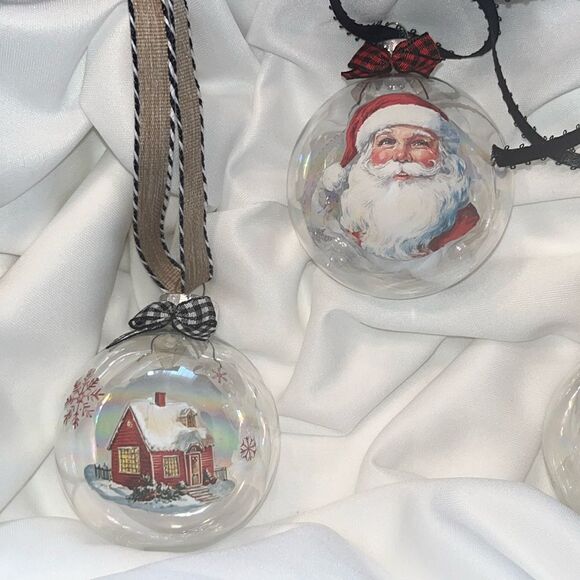 Upcycled Clear Glass Ornaments 3 Different Christmas Balls house, Santa and tree - Picture 10 of 15